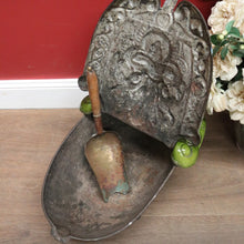 Load image into Gallery viewer, x SOLD Antique French Cast Iron Coal Bucket with a Green Enamel Lid and a Brass Coal Shovel. B11652