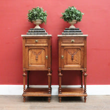 Load image into Gallery viewer, x SOLD Antique French Bedside Cabinets or Lamp Tables. Marble Tops, Tier to Base. B12051