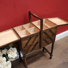 Load image into Gallery viewer, x SOLD Vintage French Sewing Box, 5 Section / Drawer Scissor Mechanism Sewing Caddy. B11874