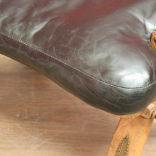 Load image into Gallery viewer, x SOLD Vintage Genuine Cowhide Camel Saddle Seat or Stool, Gilt Brass Mounts, Ottoman or Footstool