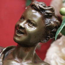 Load image into Gallery viewer, Antique French Bronze and Marble Plinth Base, Signed Lavergne, Boy with Grapes. B11312