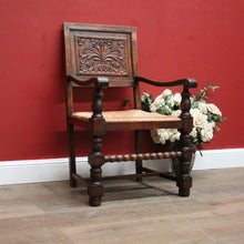 Load image into Gallery viewer, Antique French Hall Chair, an Oak and Rush Seat Carver, Office Chair or Armchair. B11801