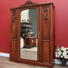 Load image into Gallery viewer, x SOLD Antique French Walnut and Mirror Armoire Wardrobe with Carved Floral detail. B11535