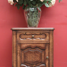 Load image into Gallery viewer, x SOLD Vintage French Oak Bedside Cabinet or Lamp or side Table, Drawer and Cupboard Storage. B11578