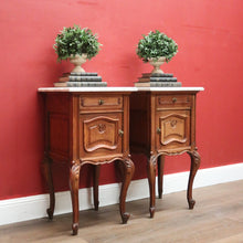 Load image into Gallery viewer, x SOLD Pair of Antique French Bedside Cabinets with Marble Tops, Cupboard and Drawer Storage. B11938