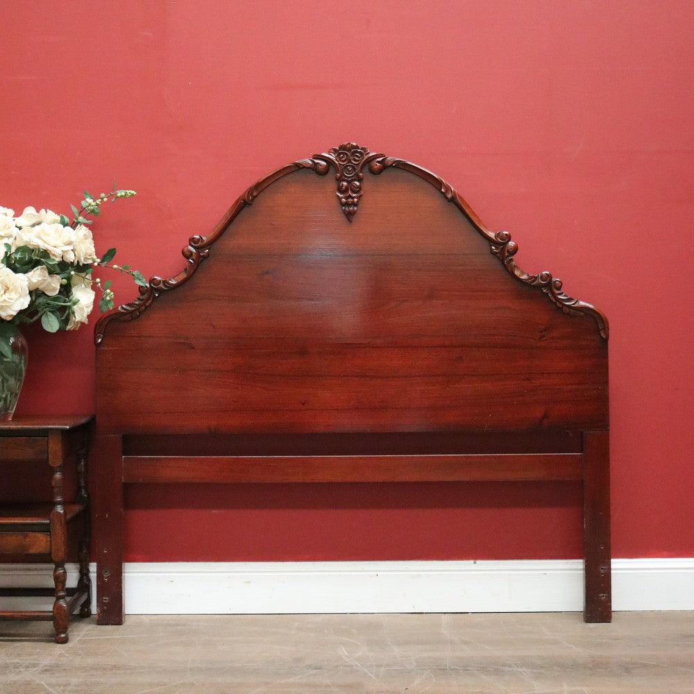Antique Australian Cedar Double Bedhead, Headboard with Carved Floral Detail. B11769