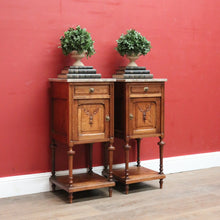 Load image into Gallery viewer, x SOLD Antique French Bedside Cabinets or Lamp Tables. Marble Tops, Tier to Base. B12051