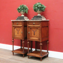 Load image into Gallery viewer, x SOLD Antique French Bedside Cabinets or Lamp Tables. Marble Tops, Tier to Base. B12051