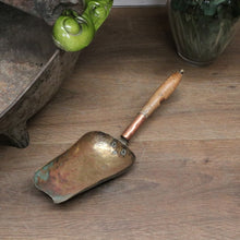 Load image into Gallery viewer, x SOLD Antique French Cast Iron Coal Bucket with a Green Enamel Lid and a Brass Coal Shovel. B11652