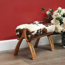 Load image into Gallery viewer, x SOLD Vintage Genuine Cowhide Camel Seat or Saddle Seat, Gilt Brass Mounts, Ottoman or Footstool B11567
