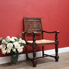 Load image into Gallery viewer, Antique French Hall Chair, an Oak and Rush Seat Carver, Office Chair or Armchair. B11802