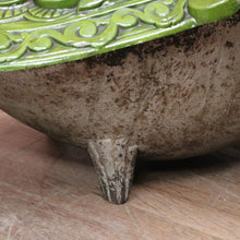 Load image into Gallery viewer, x SOLD Antique French Cast Iron Coal Bucket with a Green Enamel Lid and a Brass Coal Shovel. B11652
