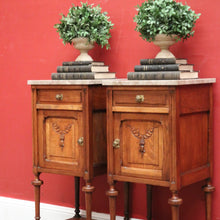 Load image into Gallery viewer, x SOLD Antique French Bedside Cabinets or Lamp Tables. Marble Tops, Tier to Base. B12051