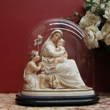 Load image into Gallery viewer, x SOLD Antique Statue under Glass, Our Lady (Mary) holding Our Lord (the Child Jesus) B11548