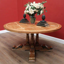 Load image into Gallery viewer, Vintage Antique-style Circular Pedestal Dining or Kitchen Table Fruitwood with Marble Inlay. B11538
