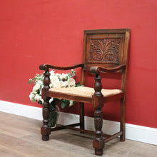 Load image into Gallery viewer, Antique French Hall Chair, an Oak and Rush Seat Carver, Office Chair or Armchair. B11802