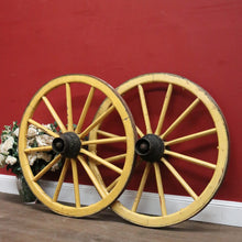 Load image into Gallery viewer, x SOLD A Pair of Antique French Wagon or Cart Wheels, Steel and Timber and a Weathered Charm. B11899