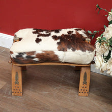 Load image into Gallery viewer, x SOLD Vintage Genuine Cowhide Camel Seat or Saddle Seat, Gilt Brass Mounts, Ottoman or Footstool B11567