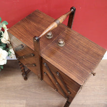 Load image into Gallery viewer, x SOLD Vintage French Sewing Box, 5 Section / Drawer Scissor Mechanism Sewing Caddy. B11874