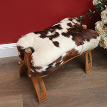 Load image into Gallery viewer, x SOLD Vintage Genuine Cowhide Camel Seat or Saddle Seat, Gilt Brass Mounts, Ottoman or Footstool B11567