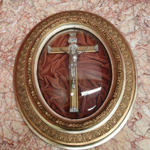 Load image into Gallery viewer, x SOLD Antique French Framed Crucifix, Christ on the Cross Under glass Dome / Convex Glass. B11352