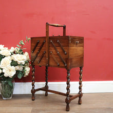 Load image into Gallery viewer, x SOLD Vintage French Sewing Box, 5 Section / Drawer Scissor Mechanism Sewing Caddy. B11874