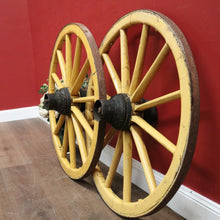 Load image into Gallery viewer, x SOLD A Pair of Antique French Wagon or Cart Wheels, Steel and Timber and a Weathered Charm. B11899
