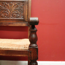 Load image into Gallery viewer, Antique French Hall Chair, an Oak and Rush Seat Carver, Office Chair or Armchair. B11802