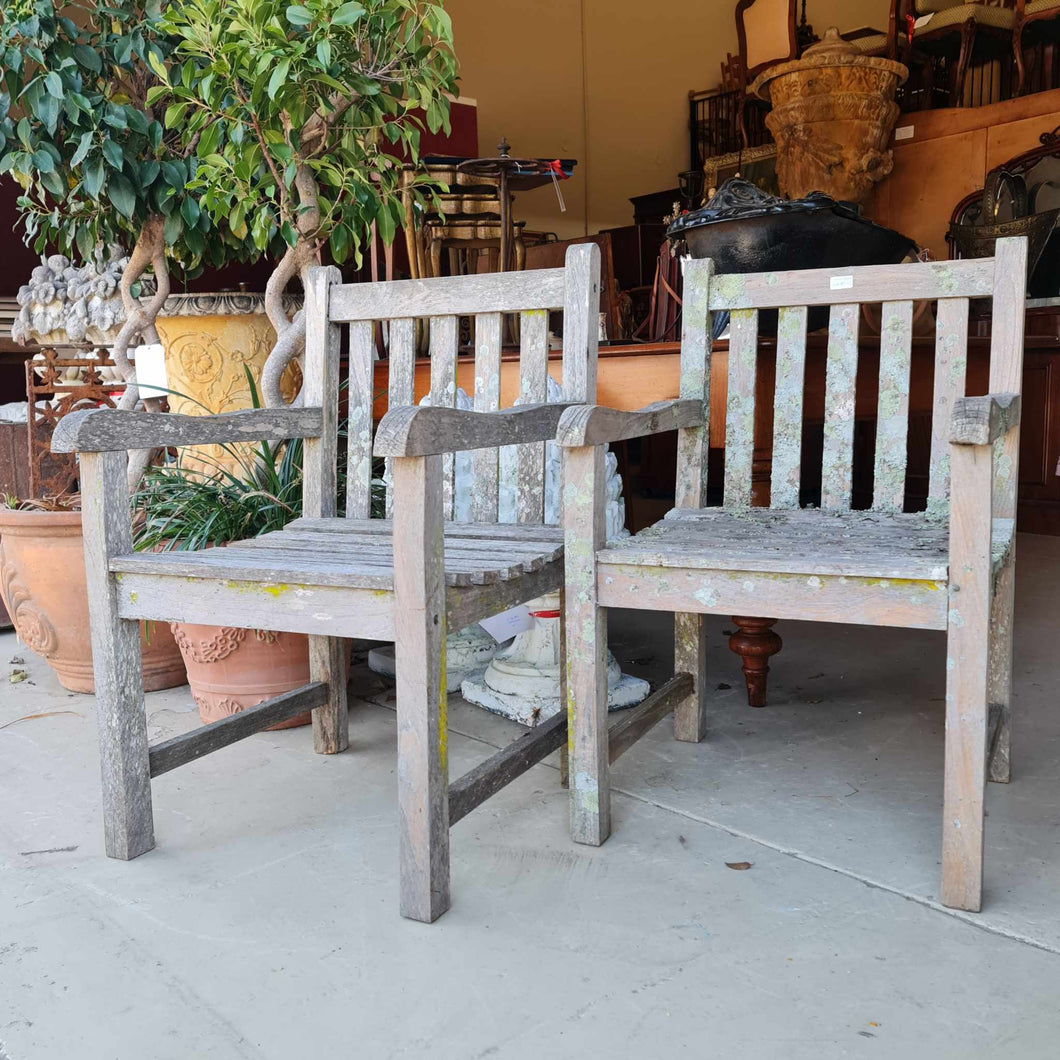 A pair of good quality outdoor chairs with a wonderful Lichen patina and beautiful age. MP47-28091