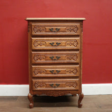Load image into Gallery viewer, x SOLD French Oak and Brass Handle Five (5) Drawer Chest of Drawers or Lingerie Chest. B11870