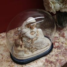 Load image into Gallery viewer, x SOLD Antique Statue under Glass, Our Lady (Mary) holding Our Lord (the Child Jesus) B11548