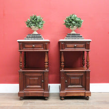 Load image into Gallery viewer, x SOLD Pair of Antique French Bedside Cabinet or Lamp Side Tables with Marble Tops. B11381