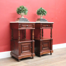 Load image into Gallery viewer, x SOLD Pair of Antique French Bedside Cabinet or Lamp Side Tables with Marble Tops. B11381
