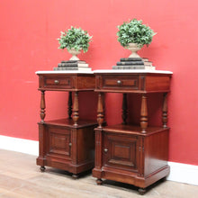 Load image into Gallery viewer, x SOLD Pair of Antique French Bedside Cabinet or Lamp Side Tables with Marble Tops. B11381