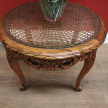 Load image into Gallery viewer, Antique French Oak, Cane and Glass Top Coffee Table, Lamp or Side Table. 1940's B11579