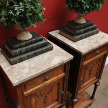 Load image into Gallery viewer, x SOLD Antique French Bedside Cabinets or Lamp Tables. Marble Tops, Tier to Base. B12051