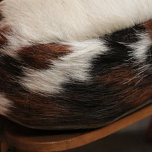 Load image into Gallery viewer, x SOLD Vintage Genuine Cowhide Camel Seat or Saddle Seat, Gilt Brass Mounts, Ottoman or Footstool B11567