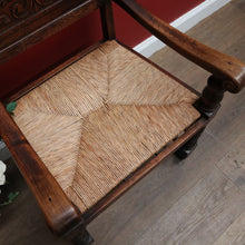 Load image into Gallery viewer, Antique French Hall Chair, an Oak and Rush Seat Carver, Office Chair or Armchair. B11802
