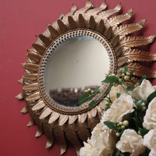 Load image into Gallery viewer, x SOLD A Mid-Century Gilt-coloured Metal and Mirror Sunburst-style Wall Mirror, Leaf Pattern. B11682