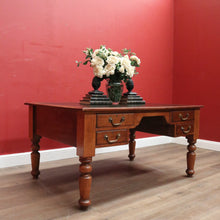 Load image into Gallery viewer, x SOLD Antique English Mahogany Office Desk, Four Drawer Leather Top, Brass Handle Desk. B11985
