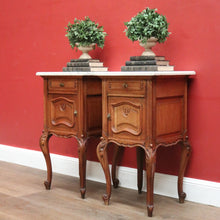 Load image into Gallery viewer, x SOLD Pair of Antique French Bedside Cabinets with Marble Tops, Cupboard and Drawer Storage. B11938
