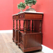 Load image into Gallery viewer, x SOLD Pair of Antique French Bedside Cabinet or Lamp Side Tables with Marble Tops. B11381