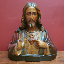 Load image into Gallery viewer, Antique Ceramic-Chalk Bust or plaster Sacred Heart of Jesus Statue or Figurine, Home Worship or Devotion. B11723
