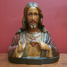 Load image into Gallery viewer, x SOLD Antique Ceramic-Chalk Bust or plaster Sacred Heart of Jesus Statue or Figurine, Home Worship or Devotion. B11723