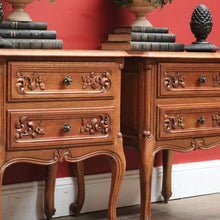Load image into Gallery viewer, x SOLD Pair of Antique French Oak Lamp Table, Two-drawer Bedside Cabinets or Hall Tables. B11554