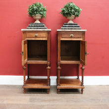 Load image into Gallery viewer, x SOLD Antique French Bedside Cabinets or Lamp Tables. Marble Tops, Tier to Base. B12051