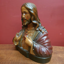 Load image into Gallery viewer, Antique Ceramic-Chalk Bust or plaster Sacred Heart of Jesus Statue or Figurine, Home Worship or Devotion. B11723
