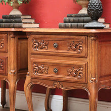 Load image into Gallery viewer, x SOLD Pair of Antique French Oak Lamp Table, Two-drawer Bedside Cabinets or Hall Tables. B11554