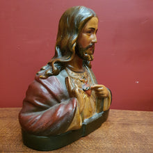 Load image into Gallery viewer, x SOLD Antique Ceramic-Chalk Bust or plaster Sacred Heart of Jesus Statue or Figurine, Home Worship or Devotion. B11723