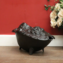 Load image into Gallery viewer, Antique French Cast Iron Coal Scuttle, Fire Kindling Box, Black Enamel. B11651
